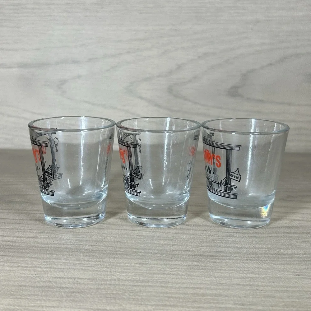 🔥 3 Larry's Shot Glass Larry's Bar shotglass libbey Personalized Set Vintage